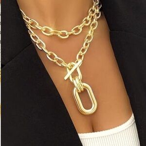 Chunky Choker Necklace Thick Layered Chain Punk Statement 24k Gold Plated  new